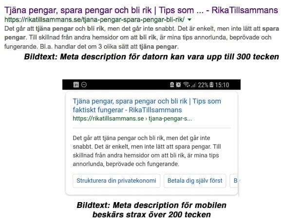 Meta description beskars vid 300 tecken 2018